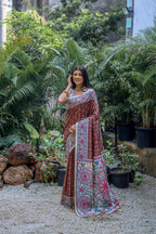 Jyoti Fashion Women's Brown Soft Tussar Silk Madhubani Printed Saree with Blouse | Grocsy