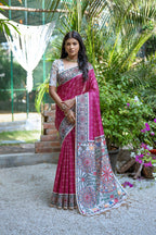 Jyoti Fashion Women's Rani Pink Soft Tussar Silk Madhubani Printed Saree with Blouse | Grocsy