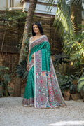 Jyoti Fashion Women's Sea Green Soft Tussar Silk Madhubani Printed Saree with Blouse | Grocsy