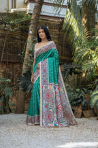 Jyoti Fashion Women's Sea Green Soft Tussar Silk Madhubani Printed Saree with Blouse | Grocsy