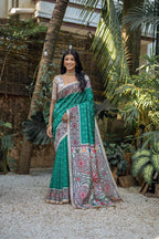 Jyoti Fashion Women's Sea Green Soft Tussar Silk Madhubani Printed Saree with Blouse | Grocsy