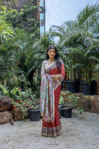 Jyoti Fashion Women's Maroon Soft Tussar Silk Madhubani Printed Saree with Blouse | Grocsy