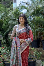 Jyoti Fashion Women's Maroon Soft Tussar Silk Madhubani Printed Saree with Blouse | Grocsy