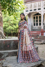 Jyoti Fashion Women's Navy Blue Soft Tussar Silk Floral Printed Saree with Blouse | Grocsy