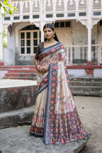 Jyoti Fashion Women's Navy Blue Soft Tussar Silk Floral Printed Saree with Blouse | Grocsy