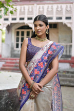 Jyoti Fashion Women's Royal Blue Soft Tussar Silk Floral Printed Saree with Blouse | Grocsy