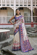 Jyoti Fashion Women's Royal Blue Soft Tussar Silk Floral Printed Saree with Blouse | Grocsy