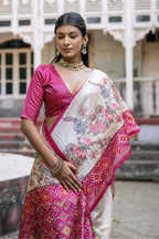 Jyoti Fashion Women's Pink Soft Tussar Silk Floral Printed Saree with Blouse | Grocsy