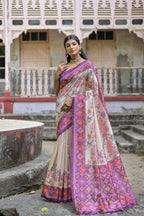 Jyoti Fashion Women's Lavender Soft Tussar Silk Floral Printed Saree with Blouse | Grocsy
