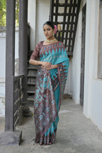 Jyoti Fashion Women's Sky Blue Soft Tussar Silk Temple Border Saree with Blouse | Grocsy