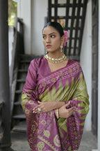 Jyoti Fashion Women's Green Soft Tussar Silk Temple Border Saree with Blouse | Grocsy