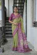 Jyoti Fashion Women's Green Soft Tussar Silk Temple Border Saree with Blouse | Grocsy