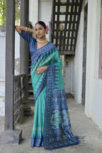 Jyoti Fashion Women's Sea Green Soft Tussar Silk Temple Border Saree with Blouse | Grocsy