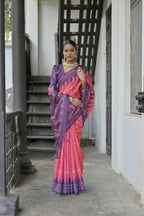 Jyoti Fashion Women's Pink Soft Tussar Silk Temple Border Saree with Blouse | Grocsy