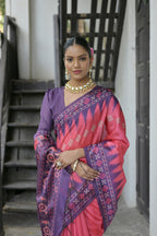 Jyoti Fashion Women's Pink Soft Tussar Silk Temple Border Saree with Blouse | Grocsy