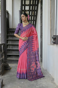 Jyoti Fashion Women's Pink Soft Tussar Silk Temple Border Saree with Blouse | Grocsy
