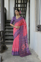 Jyoti Fashion Women's Pink Soft Tussar Silk Temple Border Saree with Blouse | Grocsy