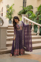 Jyoti Fashion Women's Purple Faux Georgette Rich Sequins Embroidered Anarkali Set with Dupatta | Grocsy