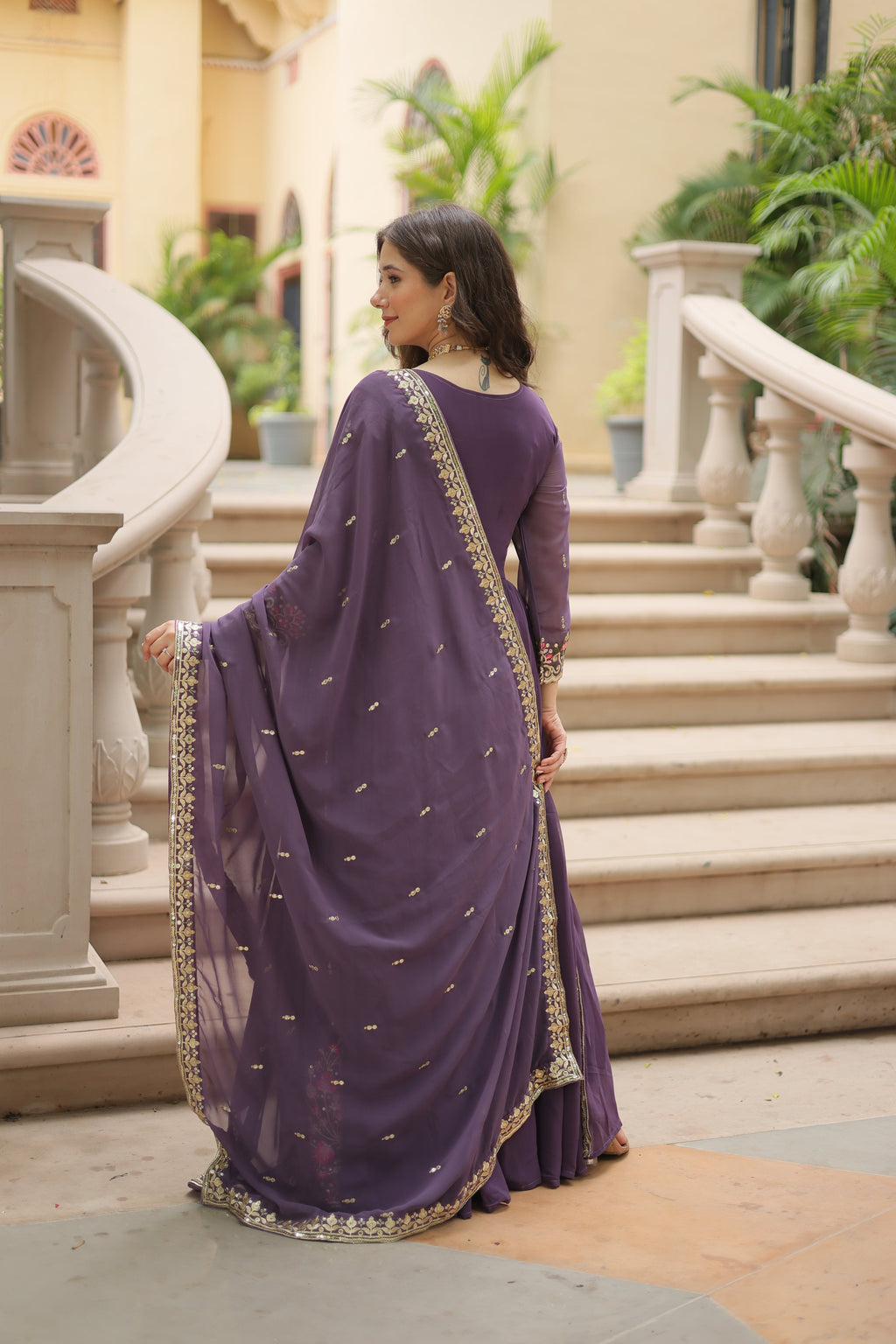 Jyoti Fashion Women's Purple Faux Georgette Rich Sequins Embroidered Anarkali Set with Dupatta | Grocsy