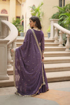 Jyoti Fashion Women's Purple Faux Georgette Rich Sequins Embroidered Anarkali Set with Dupatta | Grocsy