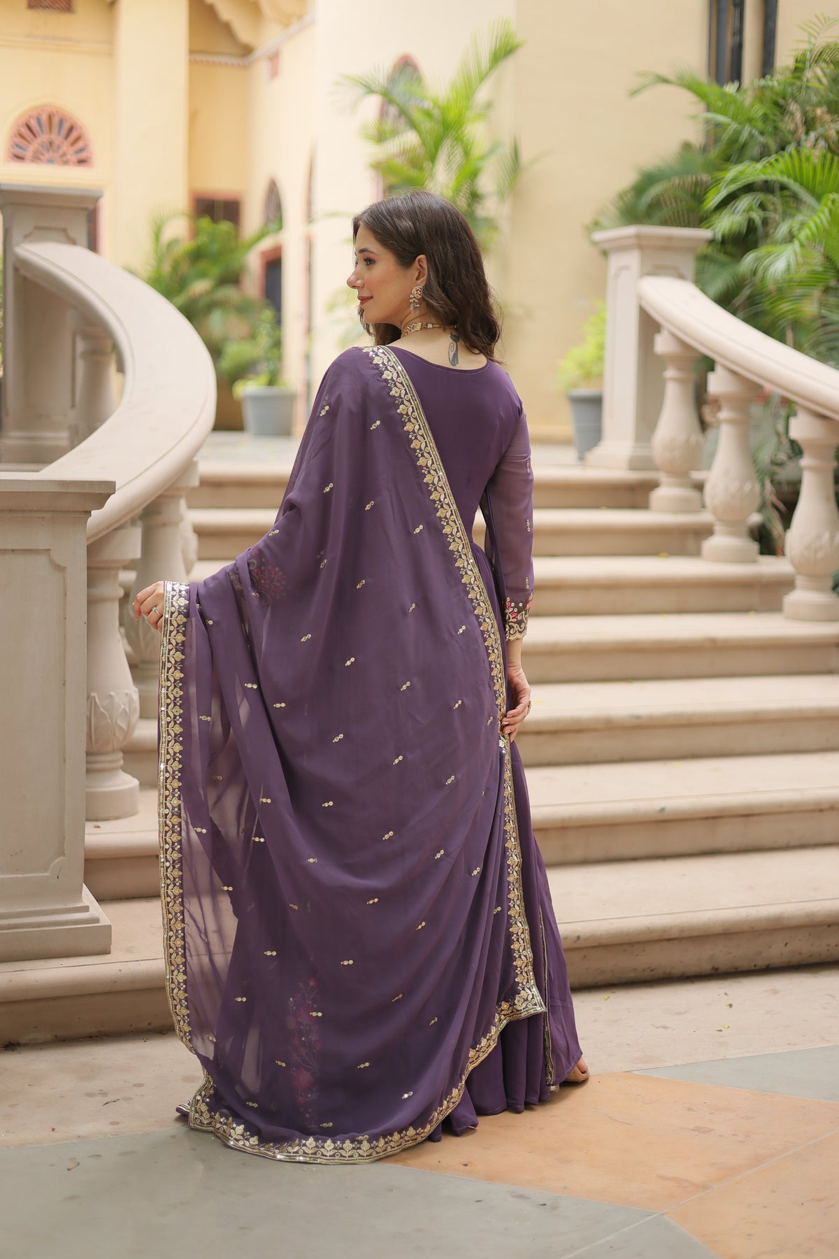 Jyoti Fashion Women's Purple Faux Georgette Rich Sequins Embroidered Anarkali Set with Dupatta | Grocsy