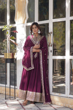 Jyoti Fashion Women's Wine Faux Georgette Rich Sequins Embroidered Anarkali Set with Dupatta | Grocsy