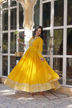 Jyoti Fashion Women's Yellow Faux Georgette Rich Sequins Embroidered Anarkali Set with Dupatta | Grocsy