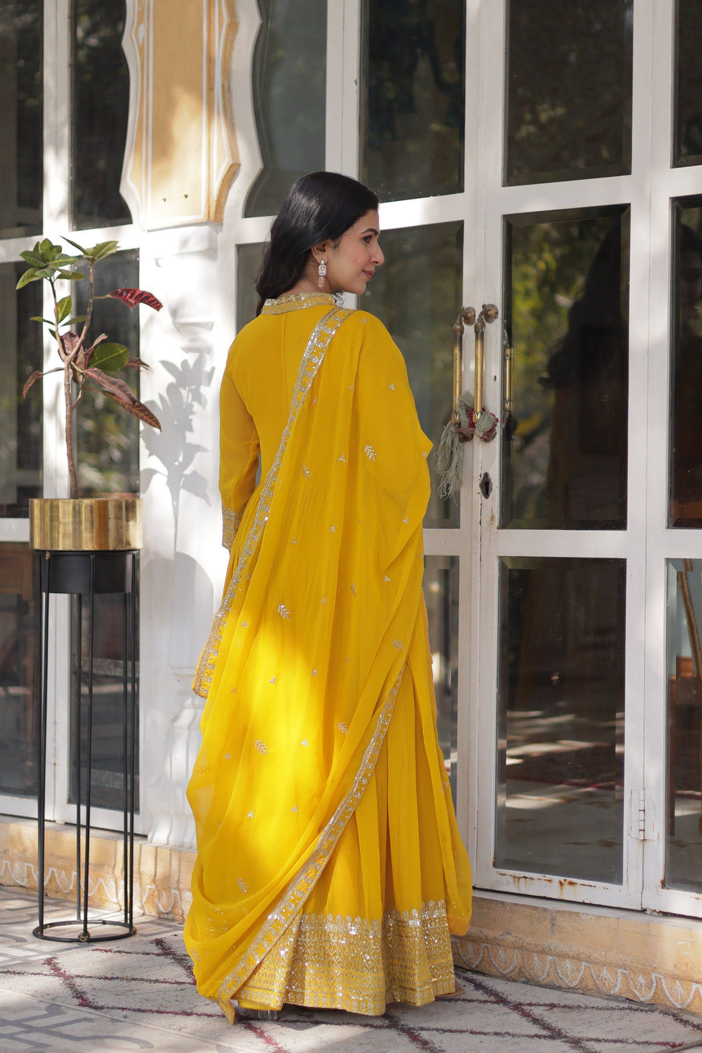 Jyoti Fashion Women's Yellow Faux Georgette Rich Sequins Embroidered Anarkali Set with Dupatta | Grocsy