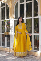 Jyoti Fashion Women's Yellow Faux Georgette Rich Sequins Embroidered Anarkali Set with Dupatta | Grocsy