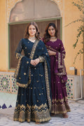 Jyoti Fashion Women's Rama & Wine Faux Georgette Zari with Sequins Embroidered Combo Anarkali Set with Dupatta | Grocsy