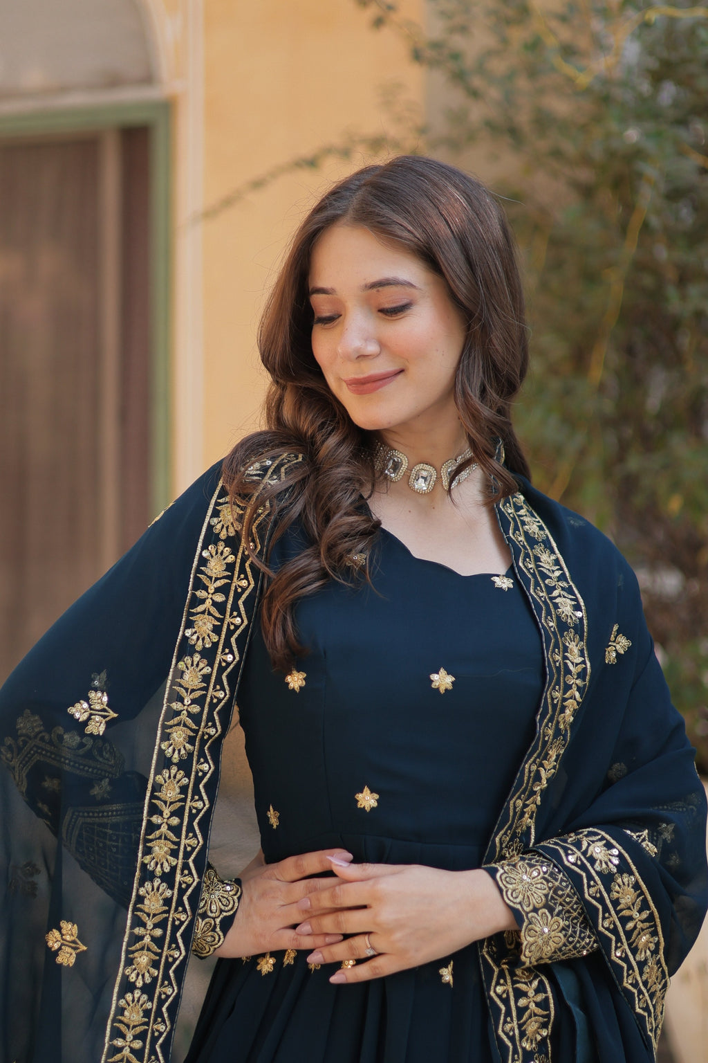 Jyoti Fashion Women's Rama Faux Georgette Zari with Sequins Embroidered Anarkali Set with Dupatta | Grocsy