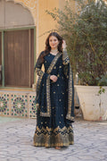 Jyoti Fashion Women's Rama Faux Georgette Zari with Sequins Embroidered Anarkali Set with Dupatta | Grocsy