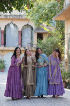 Jyoti Fashion Women's Jamuni, Beige, Sky Blue & Purple Star Georgette Rich Sequins Embroidered Combo Anarkali Set with Dupatta | Grocsy