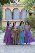 Jyoti Fashion Women's Jamuni, Beige, Sky Blue & Purple Star Georgette Rich Sequins Embroidered Combo Anarkali Set with Dupatta | Grocsy