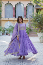 Jyoti Fashion Women's Purple Star Georgette Rich Sequins Embroidered Anarkali Set with Dupatta | Grocsy