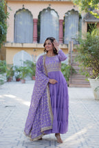 Jyoti Fashion Women's Purple Star Georgette Rich Sequins Embroidered Anarkali Set with Dupatta | Grocsy