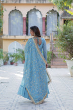 Jyoti Fashion Women's Sky Blue Star Georgette Rich Sequins Embroidered Anarkali Set with Dupatta | Grocsy