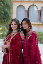 Jyoti Fashion Women's Maroon & Pink Faux Georgette Rich Sequins Embroidered Combo Anarkali Set with Dupatta | Grocsy
