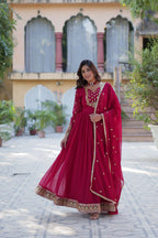 Jyoti Fashion Women's Pink Faux Georgette Rich Sequins Embroidered Anarkali Set with Dupatta | Grocsy