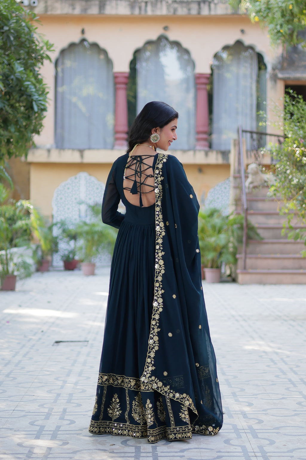 Jyoti Fashion Women's Rama Faux Georgette Zari Thread & Sequins Embroidered Anarkali Set with Dupatta | Grocsy
