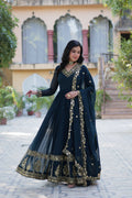 Jyoti Fashion Women's Rama Faux Georgette Zari Thread & Sequins Embroidered Anarkali Set with Dupatta | Grocsy