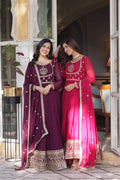Jyoti Fashion Women's Wine & Pink Faux Georgette Rich Sequins Embroidered Combo Anarkali Set with Dupatta | Grocsy