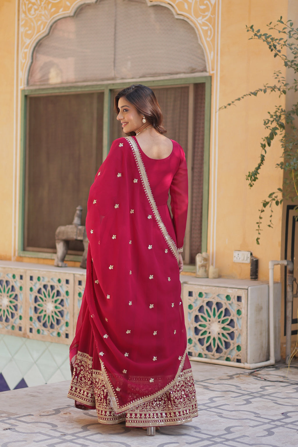 Jyoti Fashion Women's Pink Faux Georgette Rich Sequins Embroidered Anarkali Set with Dupatta | Grocsy
