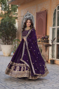 Jyoti Fashion Women's Purple Faux Blooming Sequins Zari Embroidered Anarkali Set with Dupatta | Grocsy