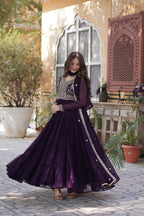 Jyoti Fashion Women's Wine Faux Georgette Embroidered Pearl Work Anarkali Set with Dupatta | Grocsy