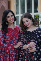 Jyoti Fashion Women's Maroon & Black Cotton Printed Designer Combo Anarkali Set with Dupatta | Grocsy