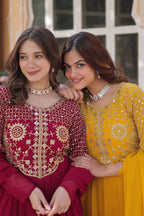 Jyoti Fashion Women's Pink & Yellow Faux Georgette Embroidered Designer Combo Anarkali Set with Dupatta | Grocsy