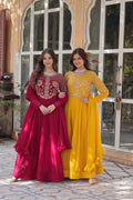 Jyoti Fashion Women's Pink & Yellow Faux Georgette Embroidered Designer Combo Anarkali Set with Dupatta | Grocsy