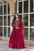 Jyoti Fashion Women's Pink Faux Georgette Embroidered Designer Anarkali Set with Dupatta | Grocsy