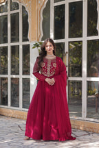 Jyoti Fashion Women's Pink Faux Georgette Embroidered Designer Anarkali Set with Dupatta | Grocsy